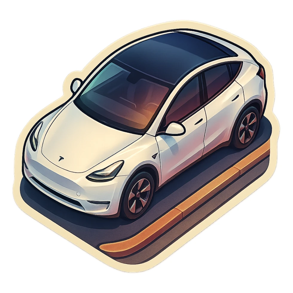 A Tesla Model Y parallel parking at a curb, from above sticker