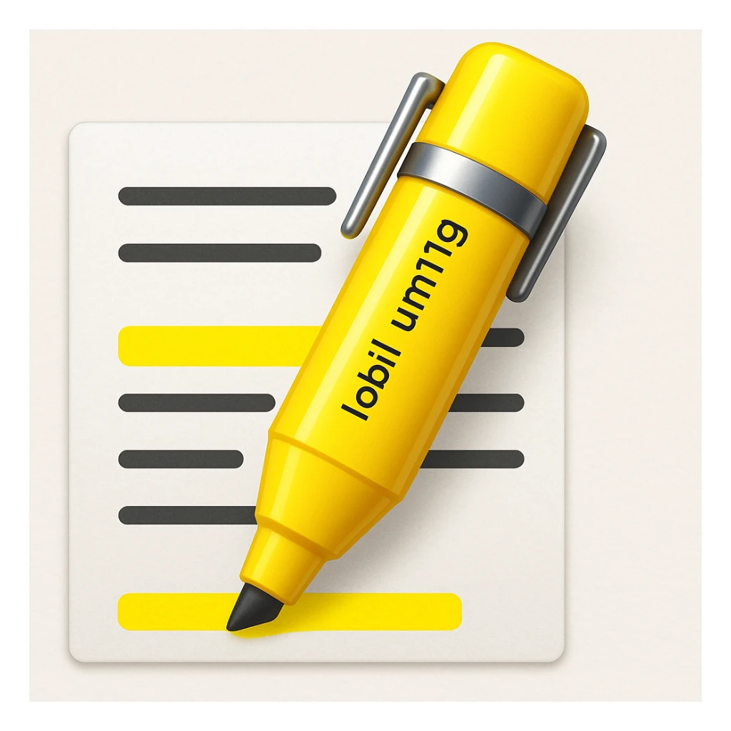 Make the highlighter pen clearly highlight text on the paper in the style of apple style emojis sticker