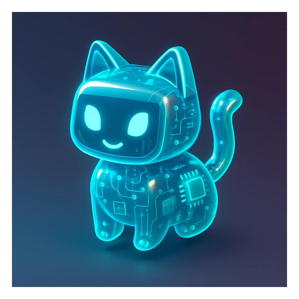 AI cat, futuristic, glowing accents, digital style sticker