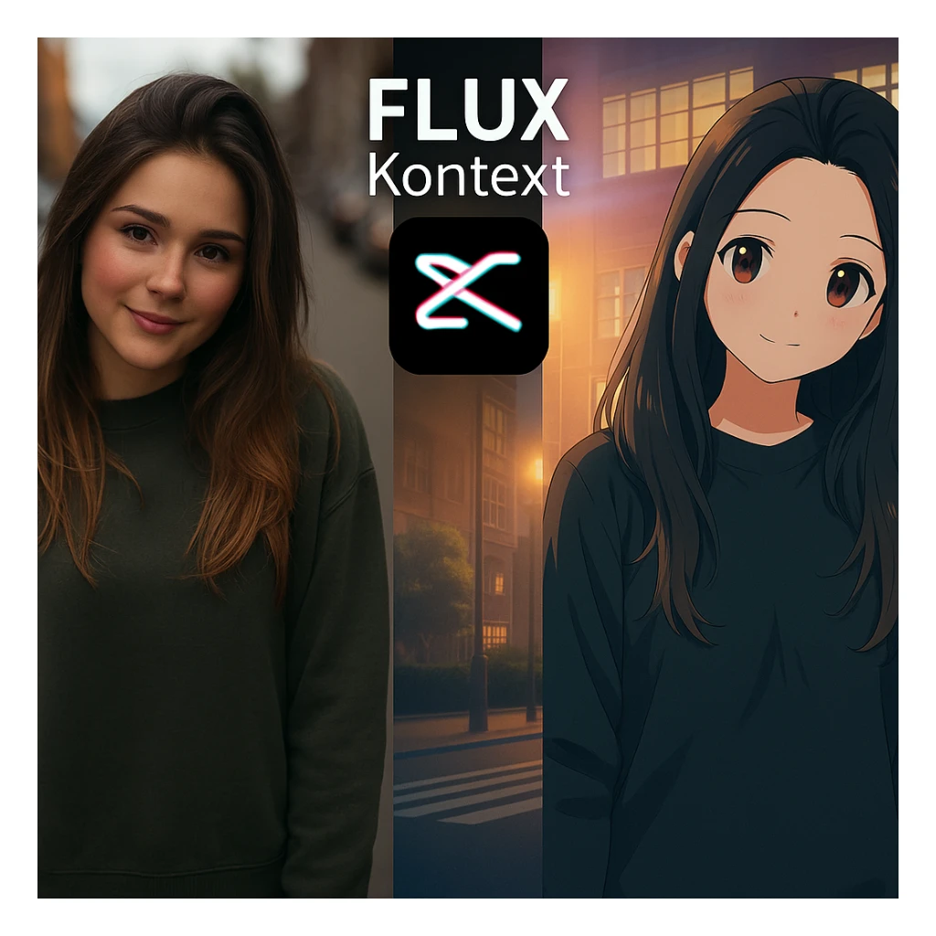 recreate this image and add logo of  text "FLUX Kontext" on top of it sticker