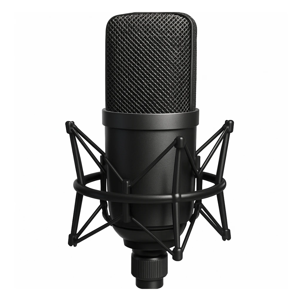 a music studio microphone, detailed, professional, modern design, isolated on white, no background sticker
