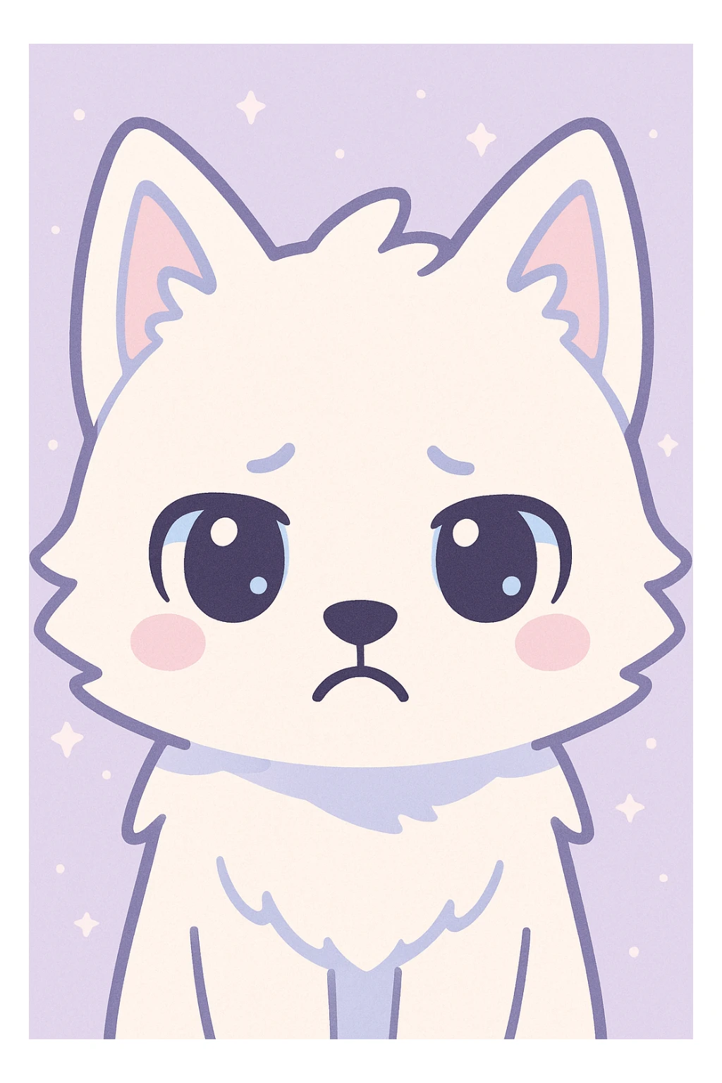white anime wolf frowning close-up, detailed fur, anime style sticker