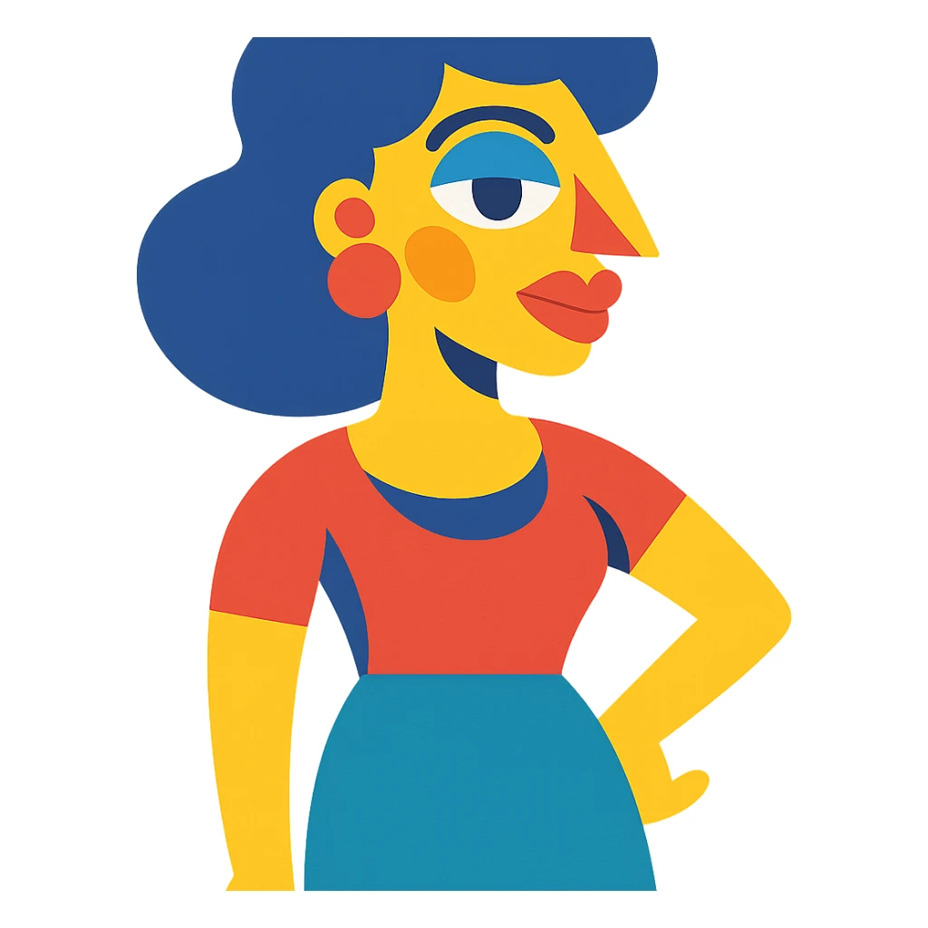 A stylized woman with exaggerated features sticker