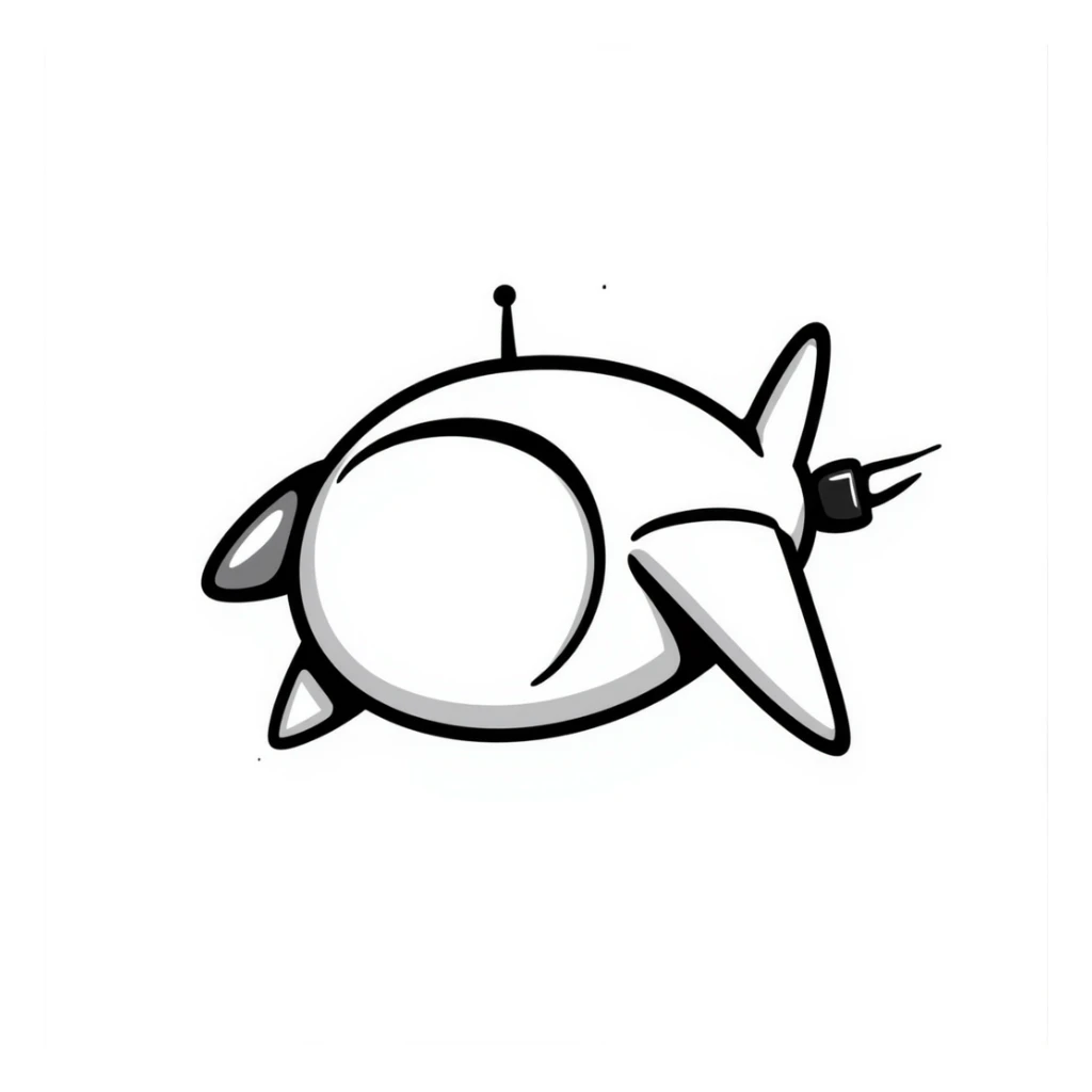 Hand-drawn spaceship with an oversized round middle section like a pregnant belly, small wings, and rocket engines sticker