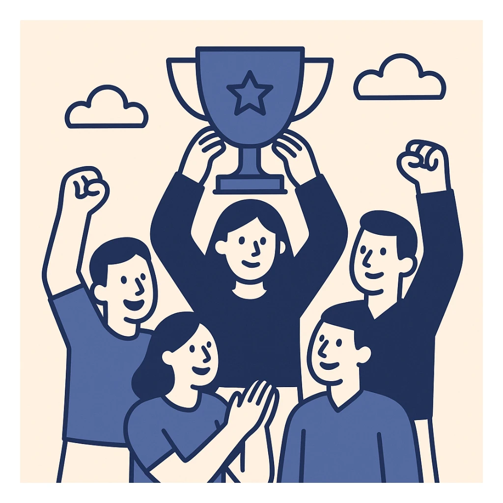 team celebrating with trophy sticker