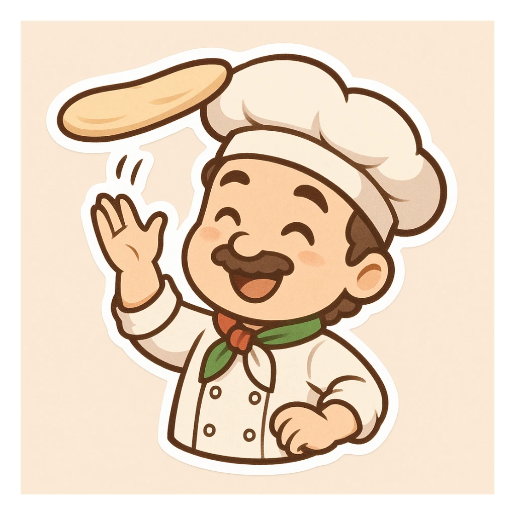 smiling Italian chef spinning pizza dough sticker