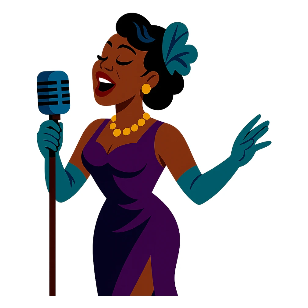 black jazz singer wearing a glamorous 1940s dress sticker