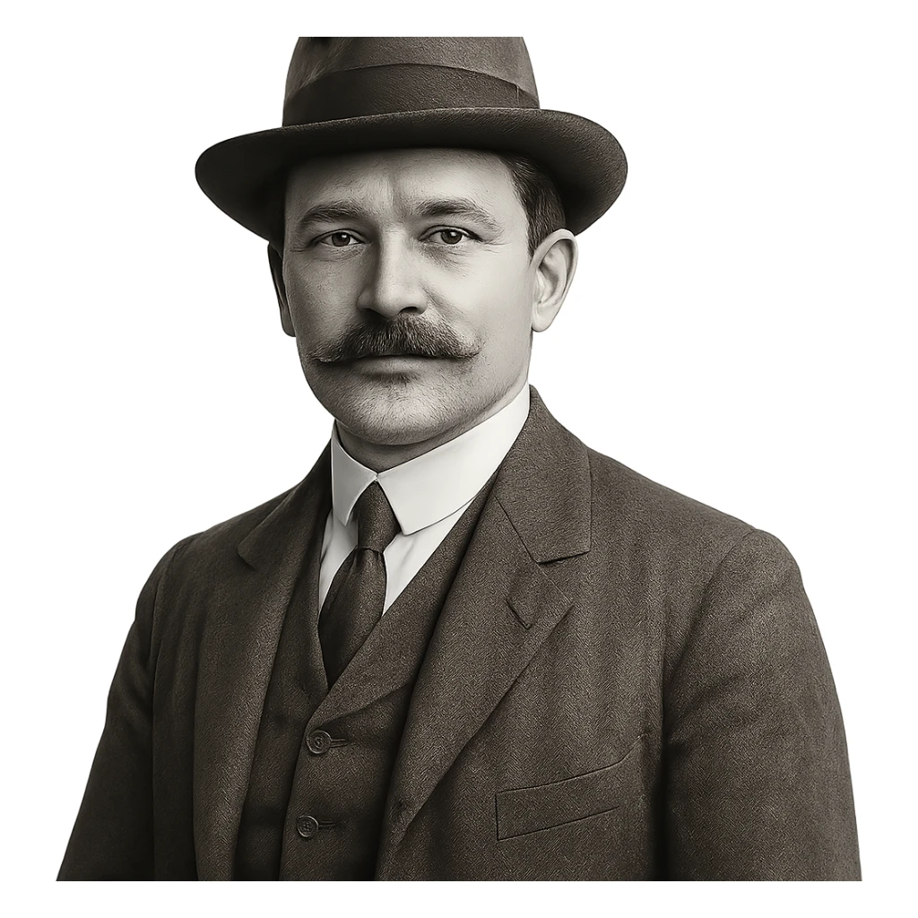 a German man with a mustache and hat in classic style sticker