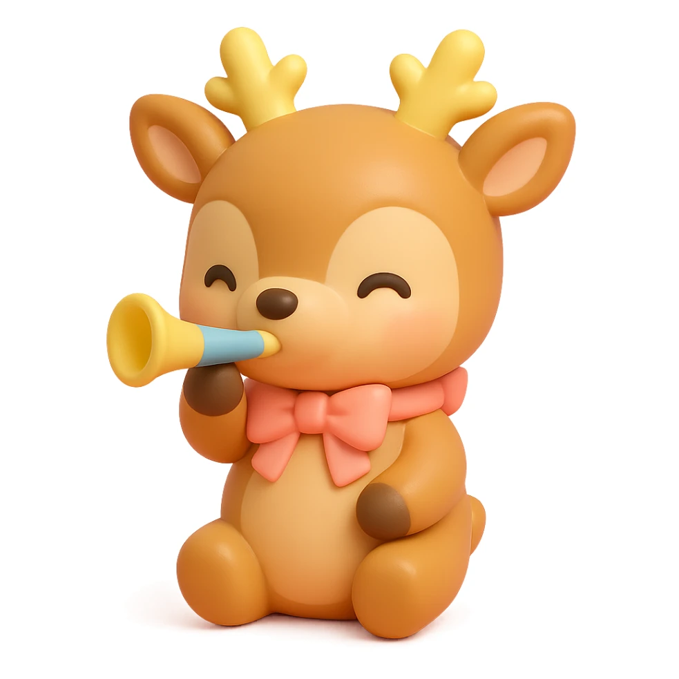 deer with ribbon scarf holding birthday horn in vinyl figure style sticker