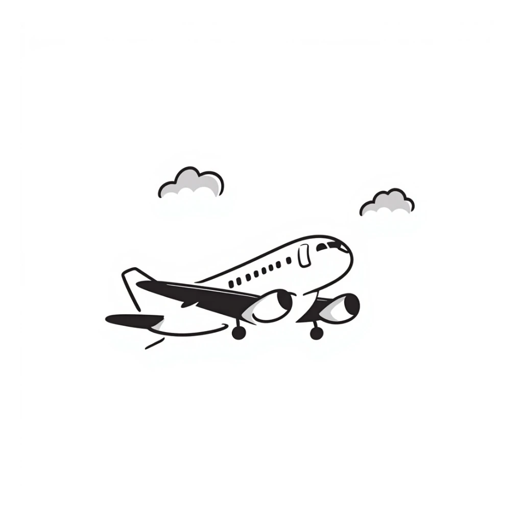 an airplane taking off, hand-drawn doodle style sticker