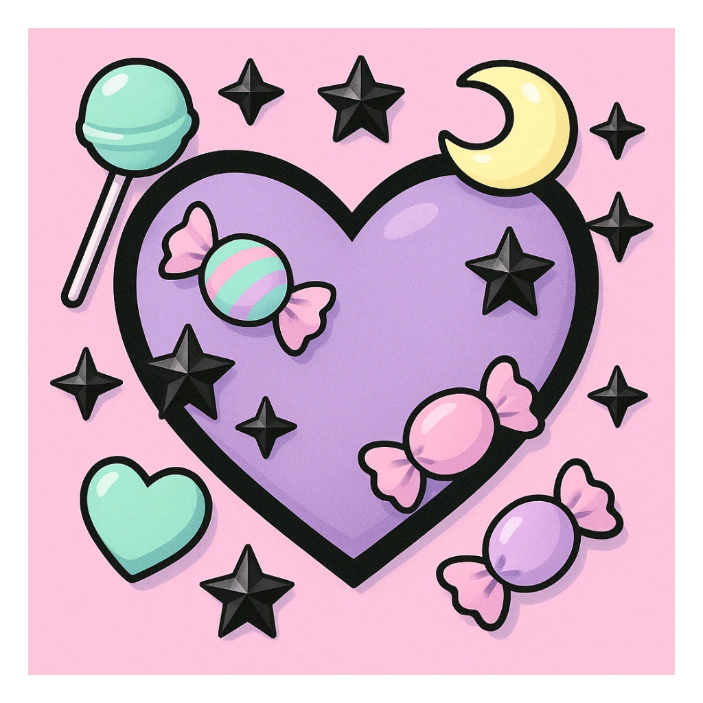pastel goth heart with pastel candy and black studs sticker