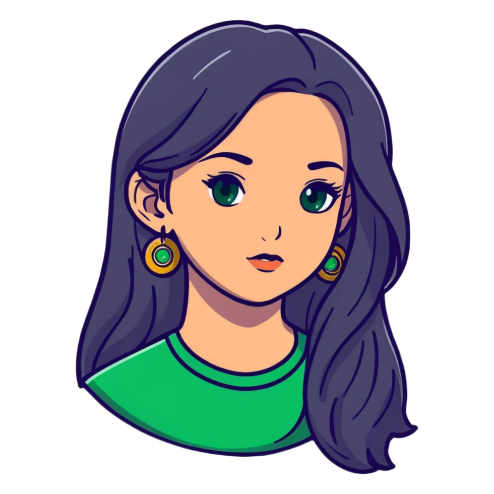 girl with long smooth hair, green eyes, earrings sticker