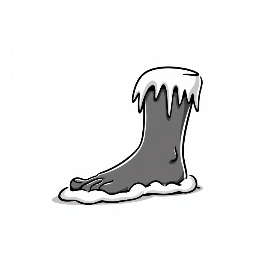 a foot that appears frozen with icicles and frost, sharp cutting edge sticker