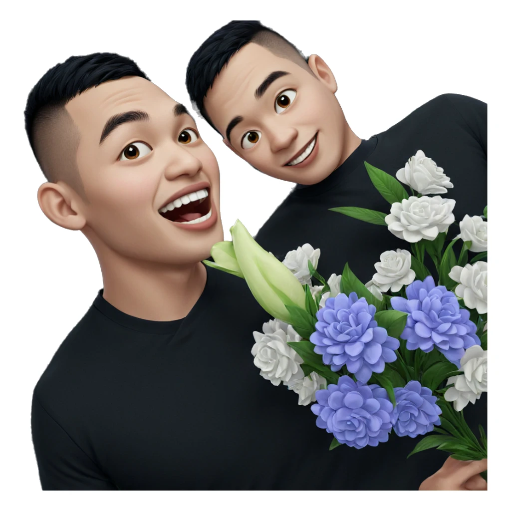 smiling boys with flower sticker
