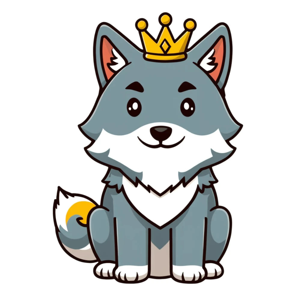 noble wolf with a golden crown sticker