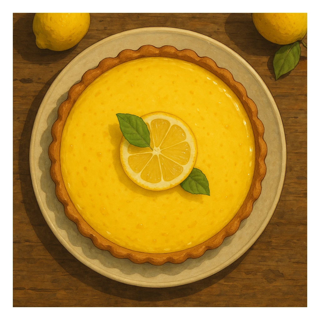 lemon tart viewed from above, realistic, detailed, Ghibli style sticker