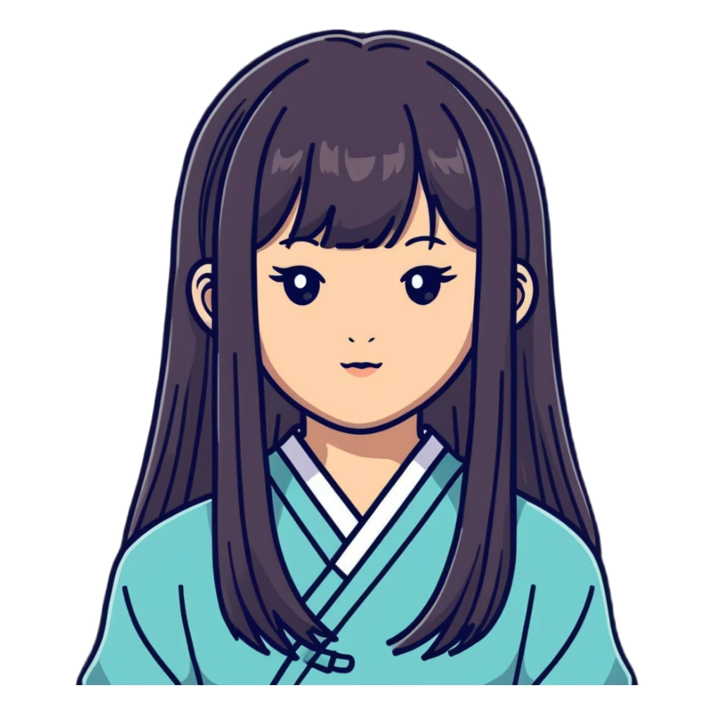 Cute Japanese girl with straight bangs and long straight hair sticker