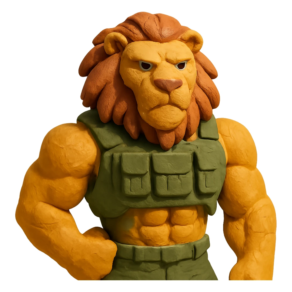 muscular lion wearing a military vest sticker