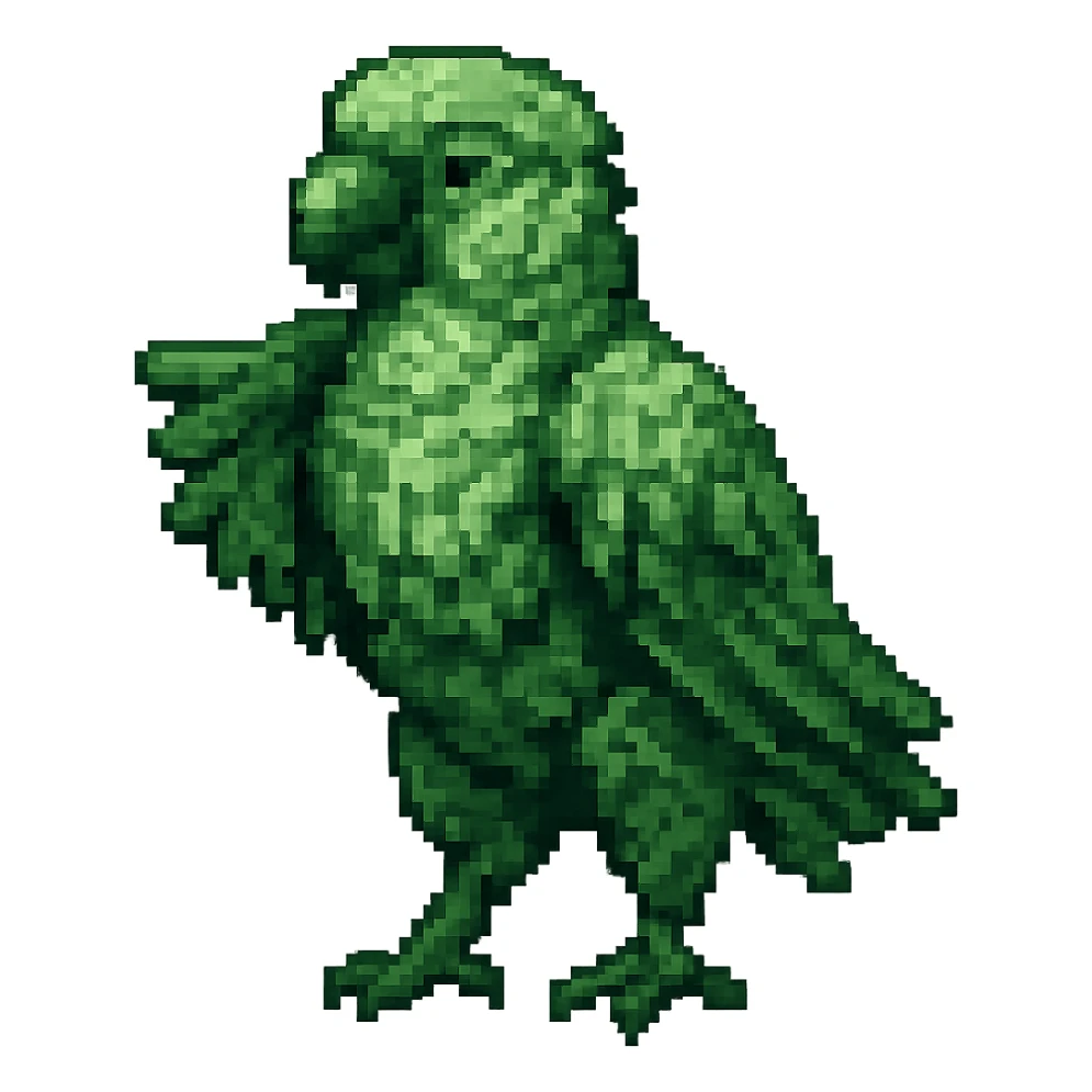 Make the parrot green in pixel art style, no background. sticker