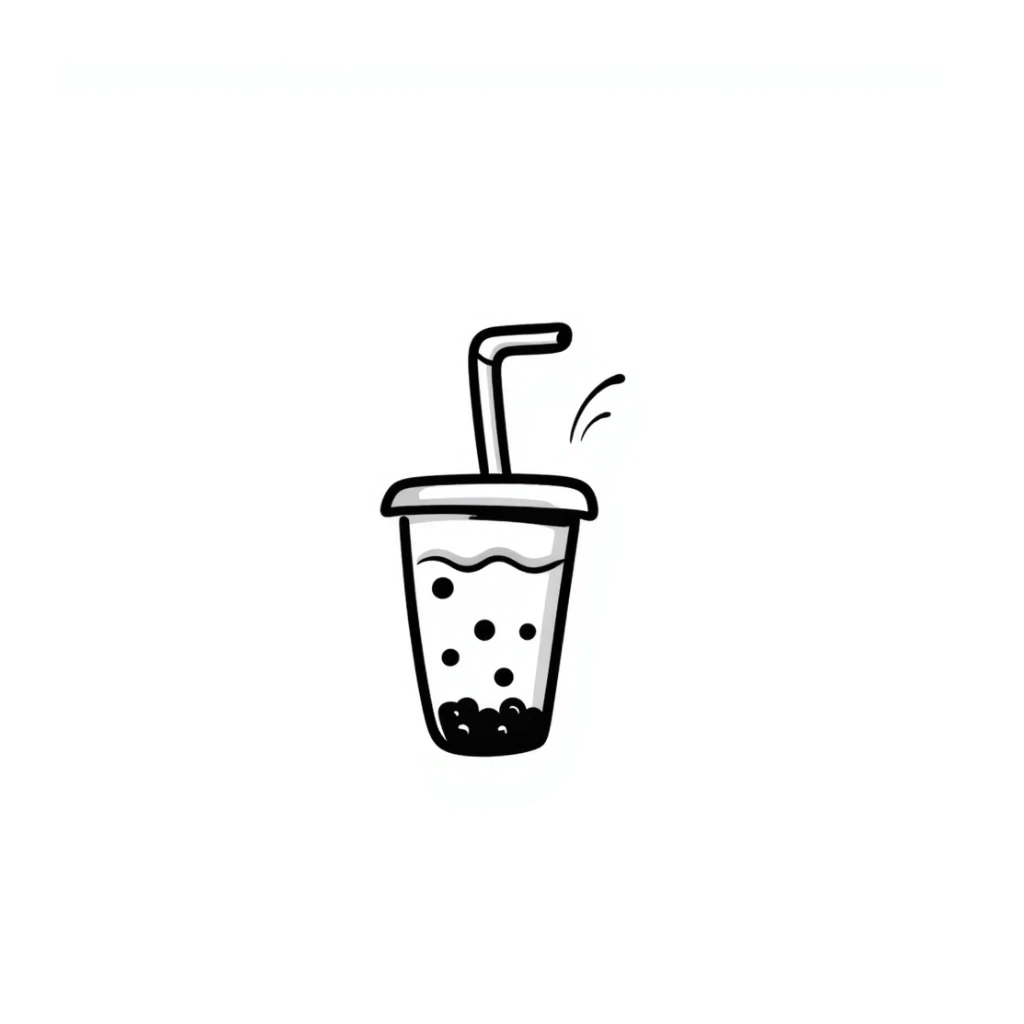 hand-drawn doodle of a boba tea cup with straw and pearls sticker