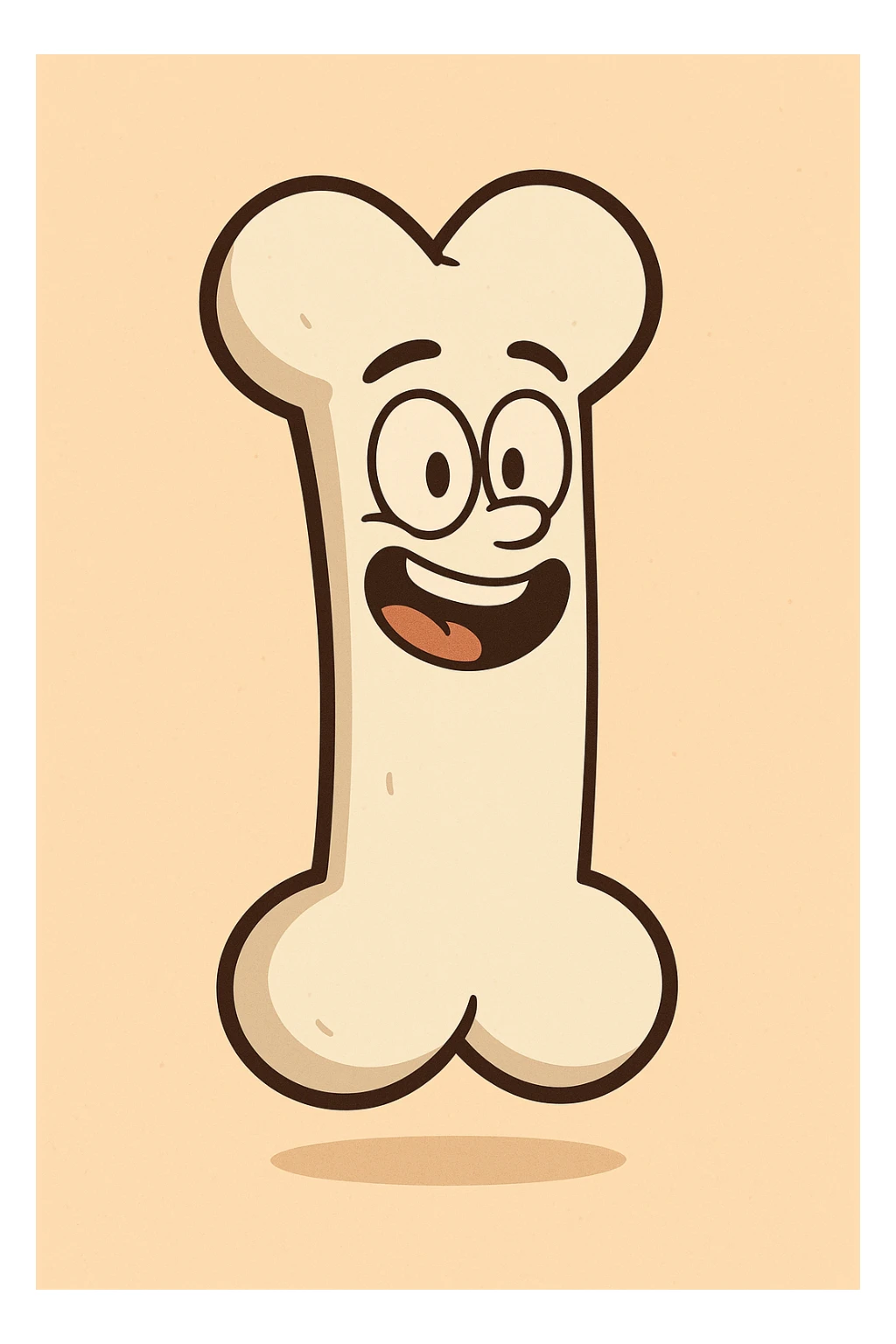 a single bone with a playful face, cartoon style, cute and fun sticker