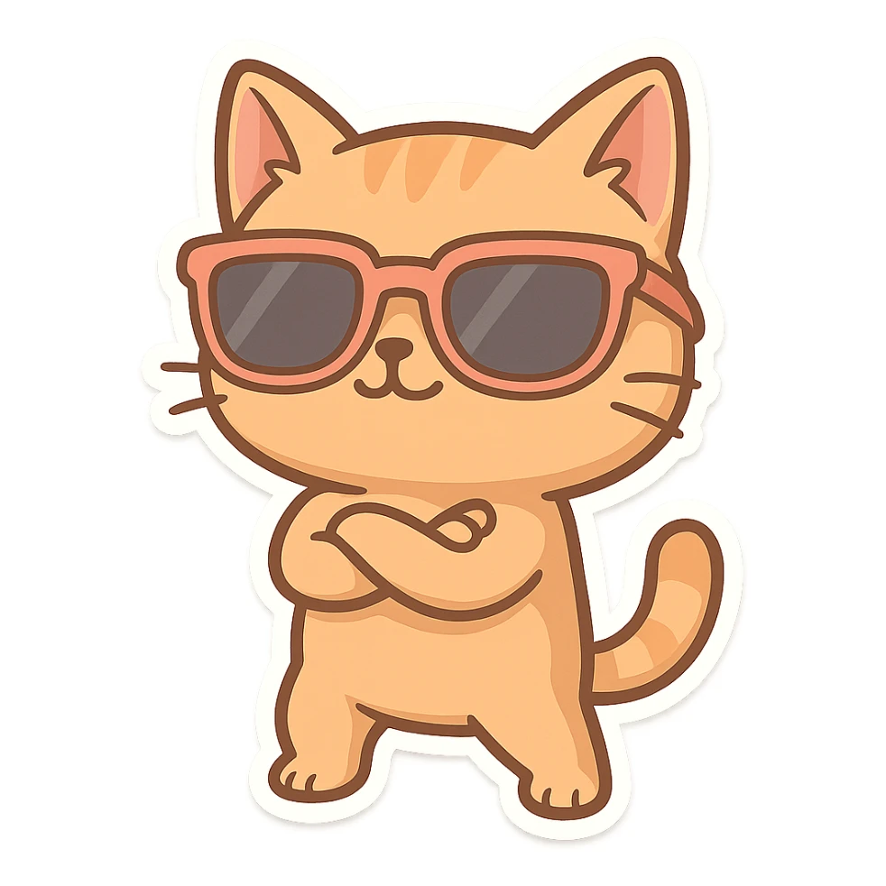 cartoon cat with oversized sunglasses, striking a pose sticker