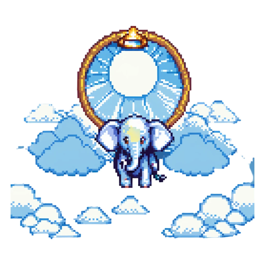 an elephant in heaven, pixel art style, with clouds and halo sticker