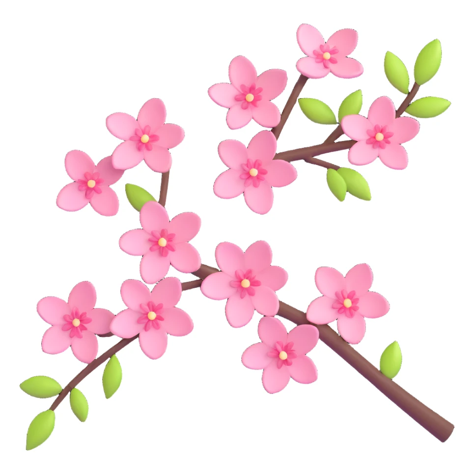 cherry blossom branch, high gloss, soft shadows, realistic and vibrant, minimalistic background sticker