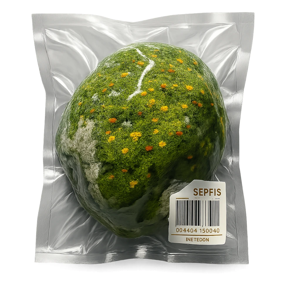 light gray rock covered with green moss and tiny multicolored flowers, shiny and inflated sticker