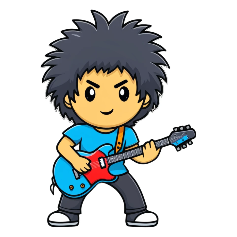 cartoon rock star with wild hair sticker