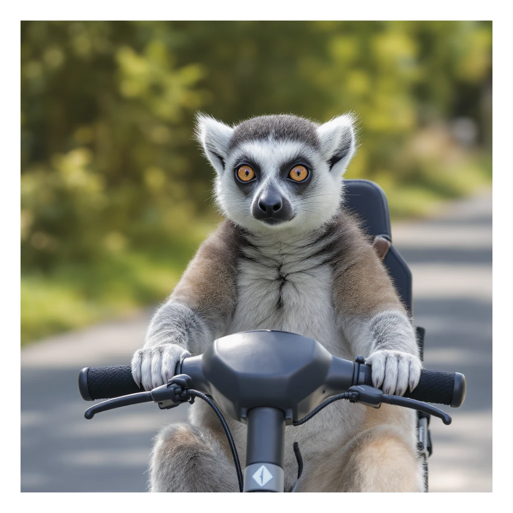 ring tailed lemur riding a mobility scooter, professional photography style, natural lighting, realistic details sticker