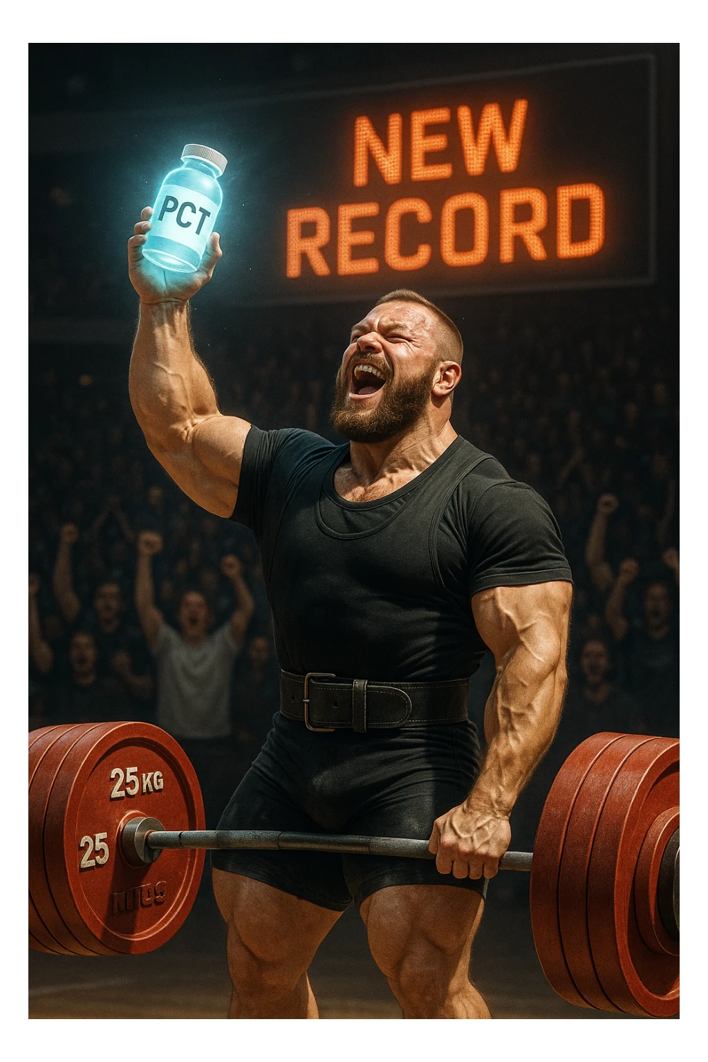 Powerlifter in gara che fa record grazie alla sua "PCT" sticker