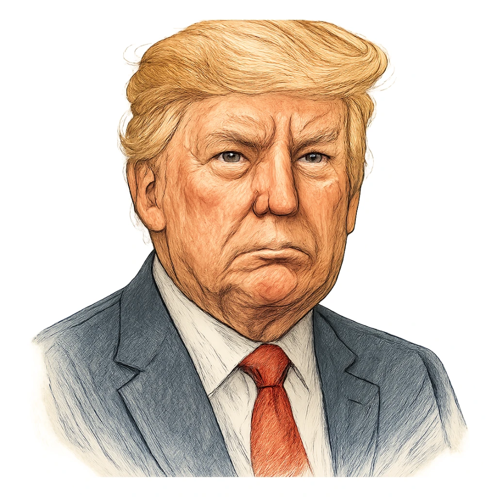 Дональд Трамп в слегка рисованном, но при это объемный стиль, прозрачный фон sticker