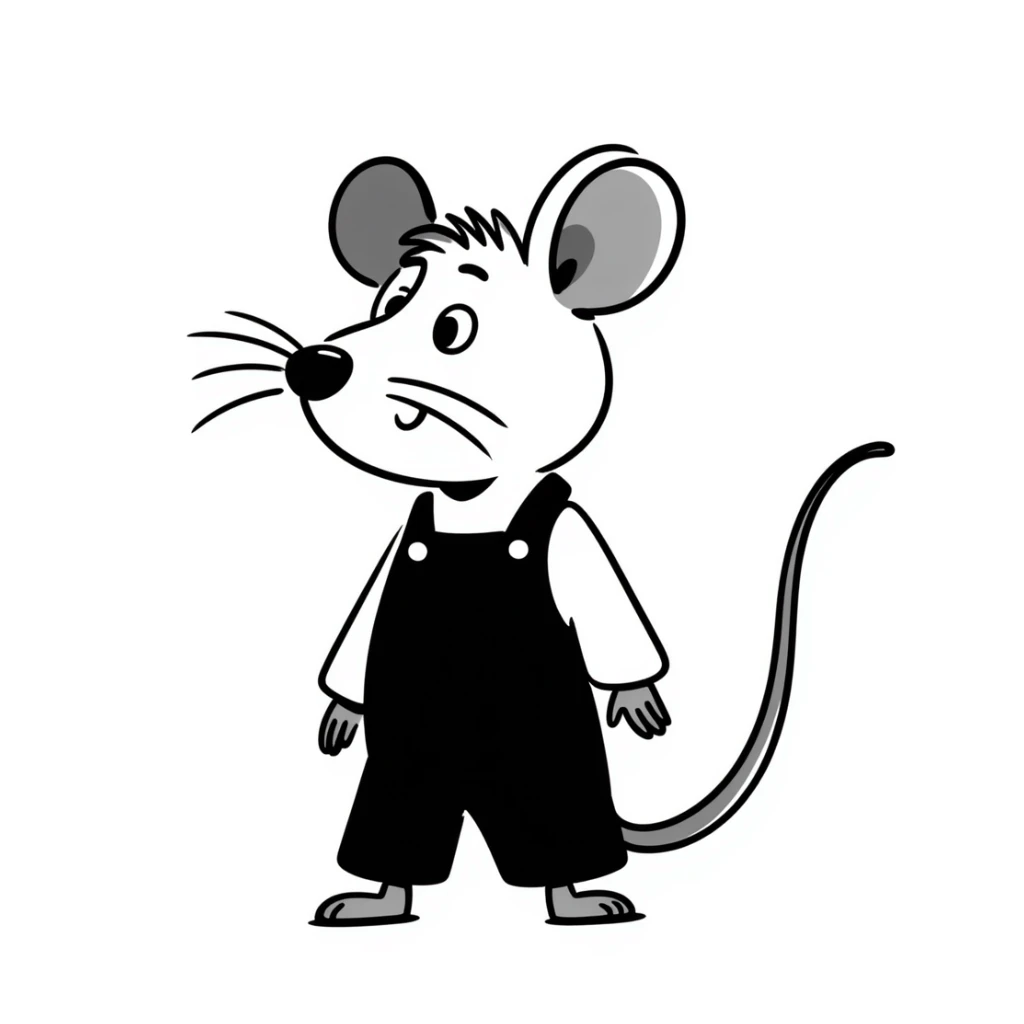 Simple hand-drawn mouse with whiskers and a long tail sticker