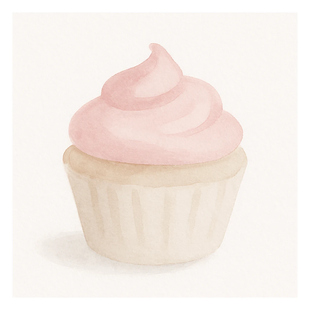 cupcake with pink icing, watercolor illustration sticker