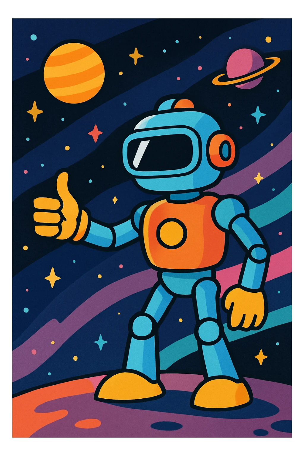 A robot hitchhiking across the galaxy sticker