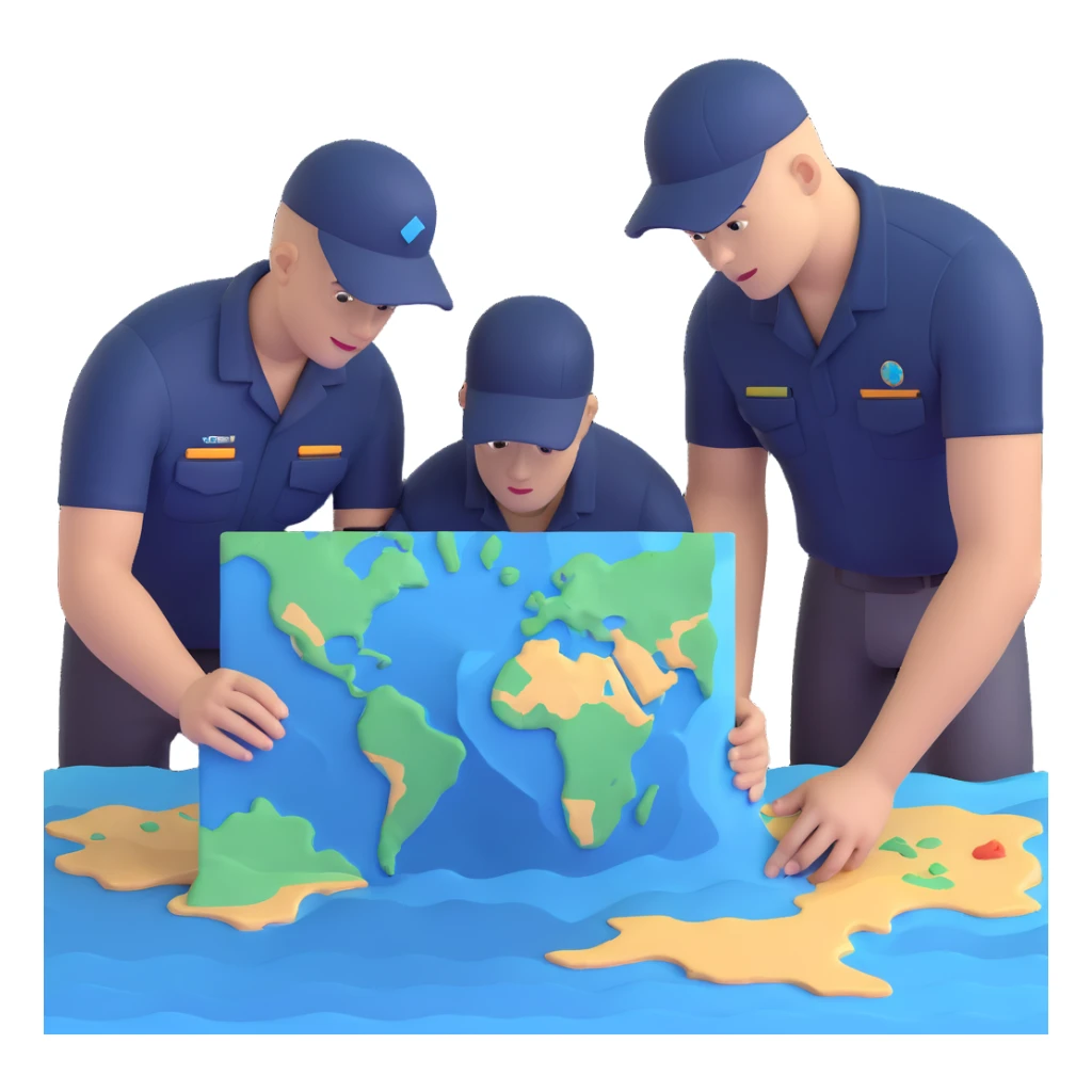 Team of marine geologists examining 3D maps of underwater terrain created from sonar data sticker