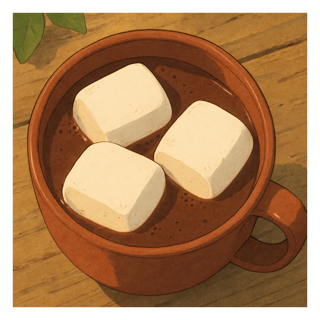 birds eye view of hot chocolate mug with three big marshmallows in it sticker