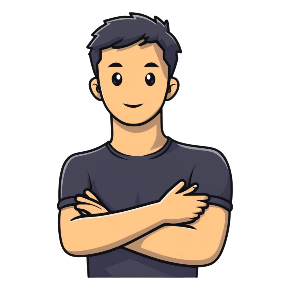 man with his hands on his neck and his arms crossed sticker