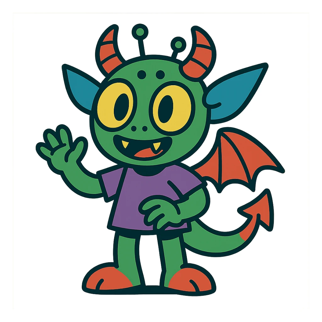 kid character that is 20% dragon, 60% alien, and 20% demon sticker