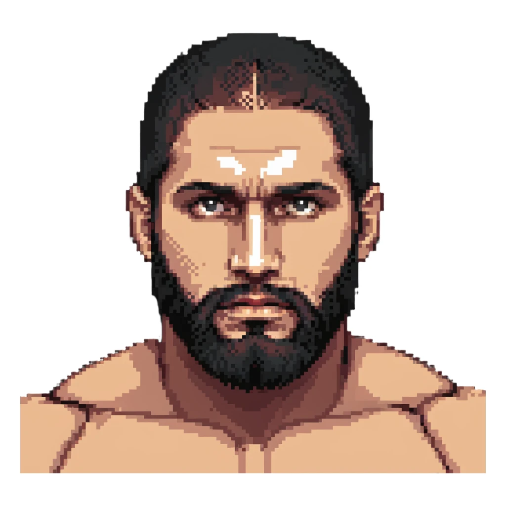 Islam Makhachev MMA fighter with beard and serious expression, UFC champion sticker