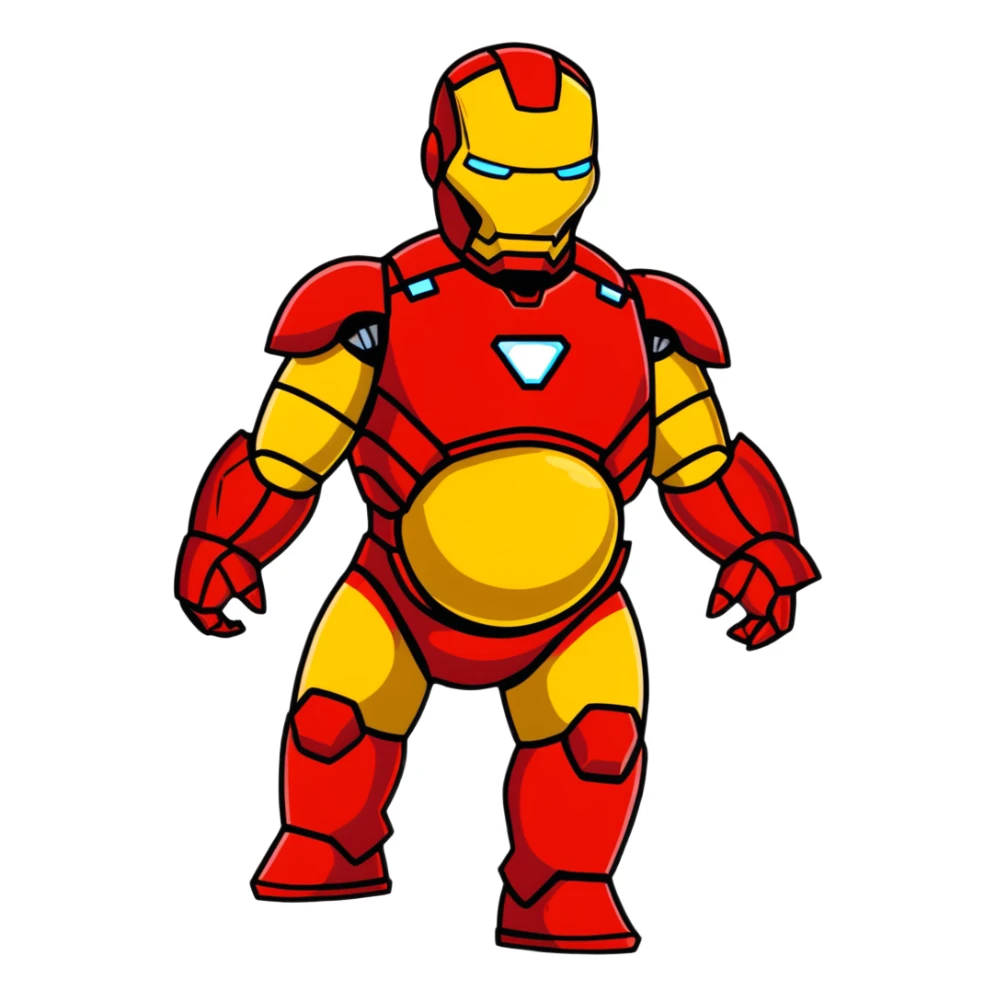 Iron Man with a pregnant belly, wearing red and gold armor suit sticker