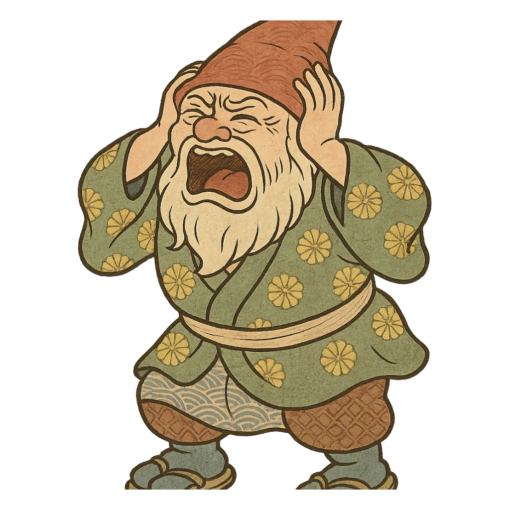 ukiyo-e style gnome holding his head and screaming sticker
