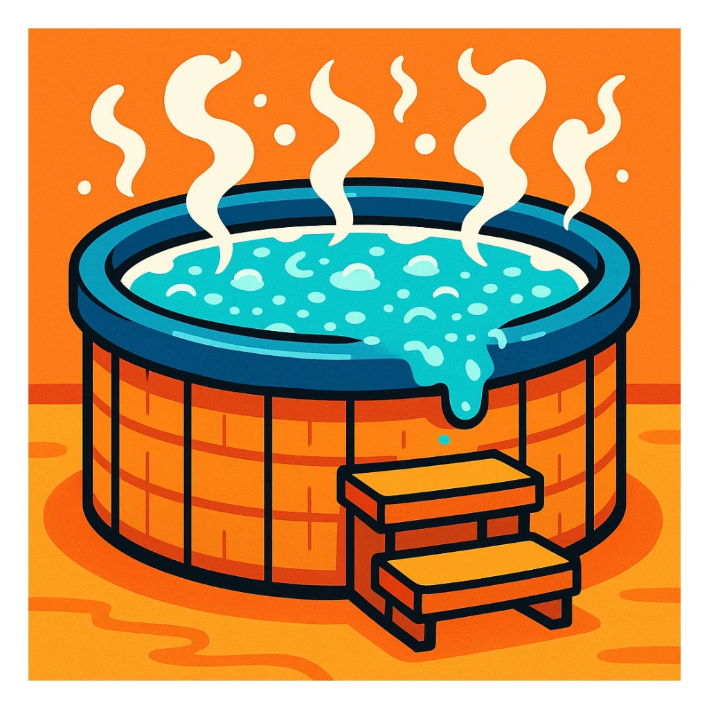 a hot tub, modern, steamy, inviting, vibrant cartoon style sticker