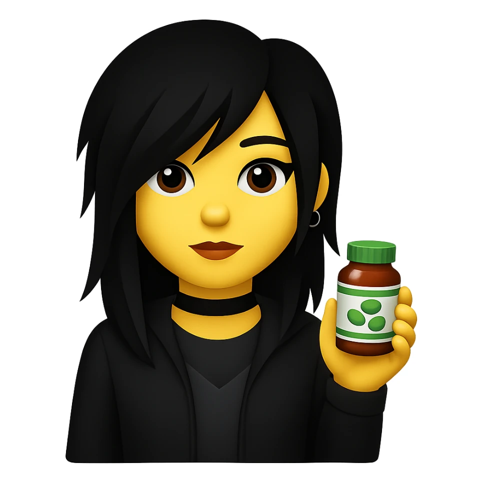 DONNA STILE EMOJI IPHONE DI UNA DONNA CON BOCCETTA DI INTEGRATORE IN MANO, 4K sticker