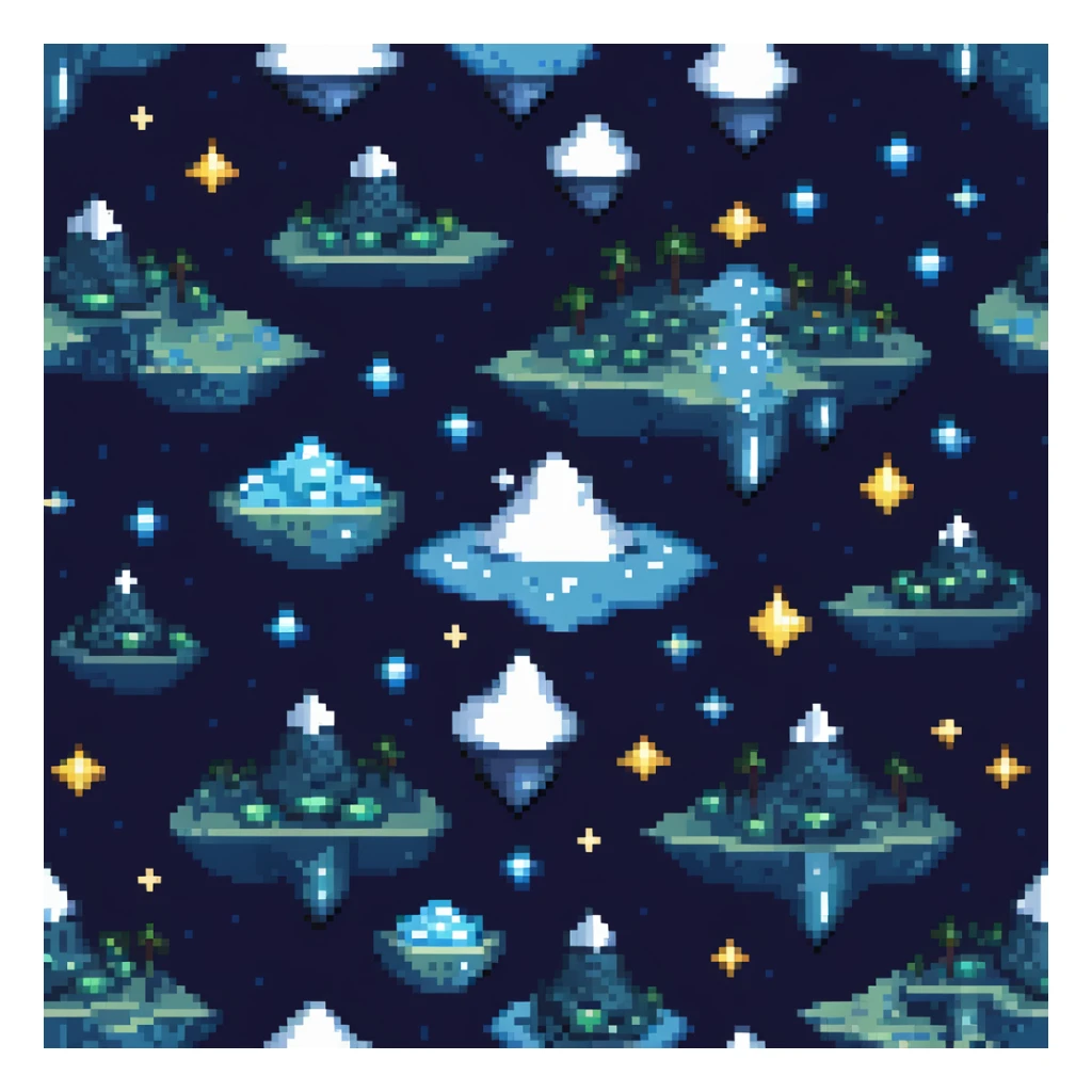 Starry night sky with floating islands and crystals sticker