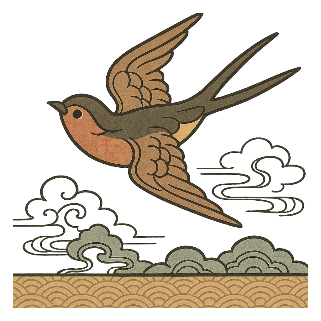a flying bird symbolizing movement and freedom, distinct ukiyo-e Japanese art style sticker