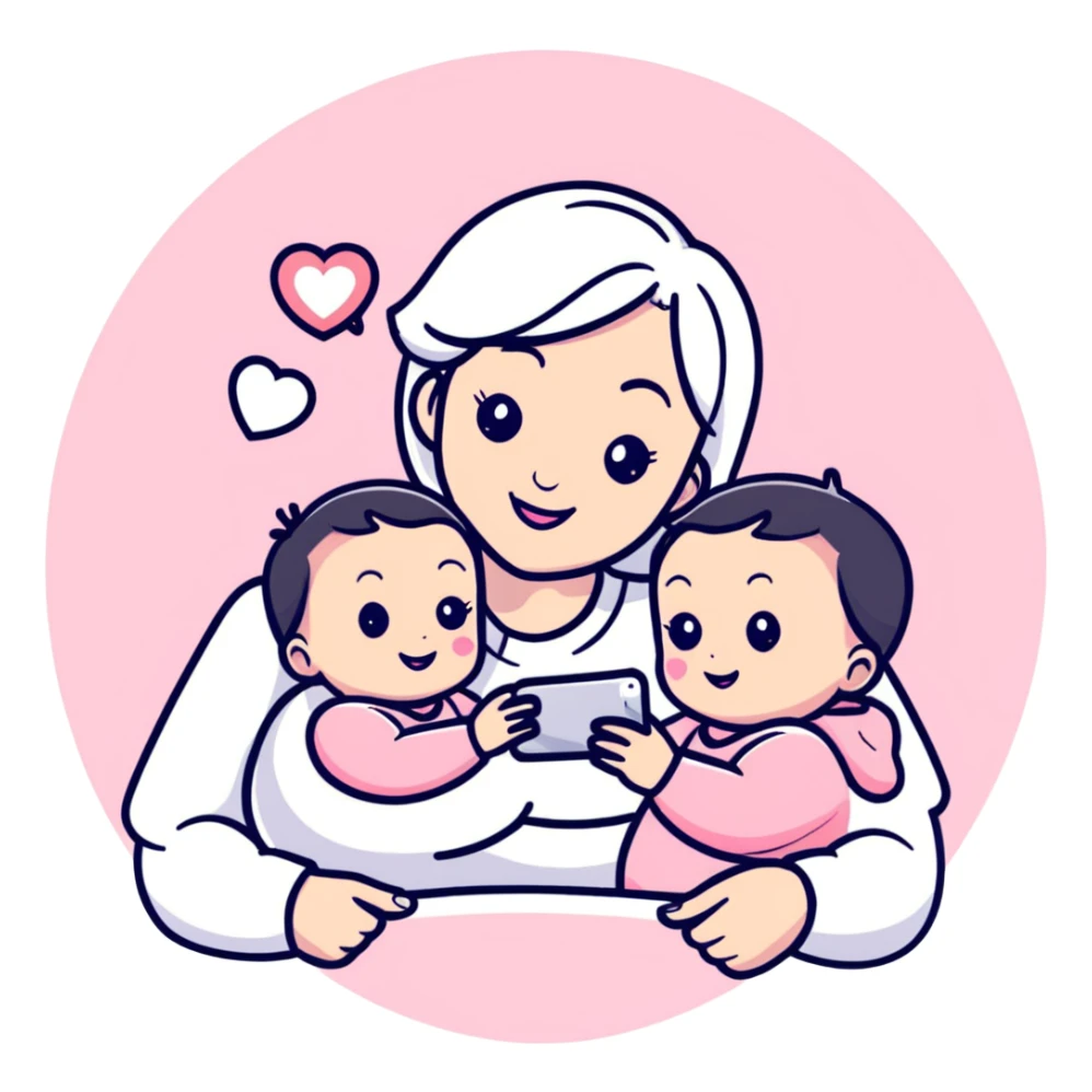 mom taking selfie with baby surrounded by pastel pink hearts sticker