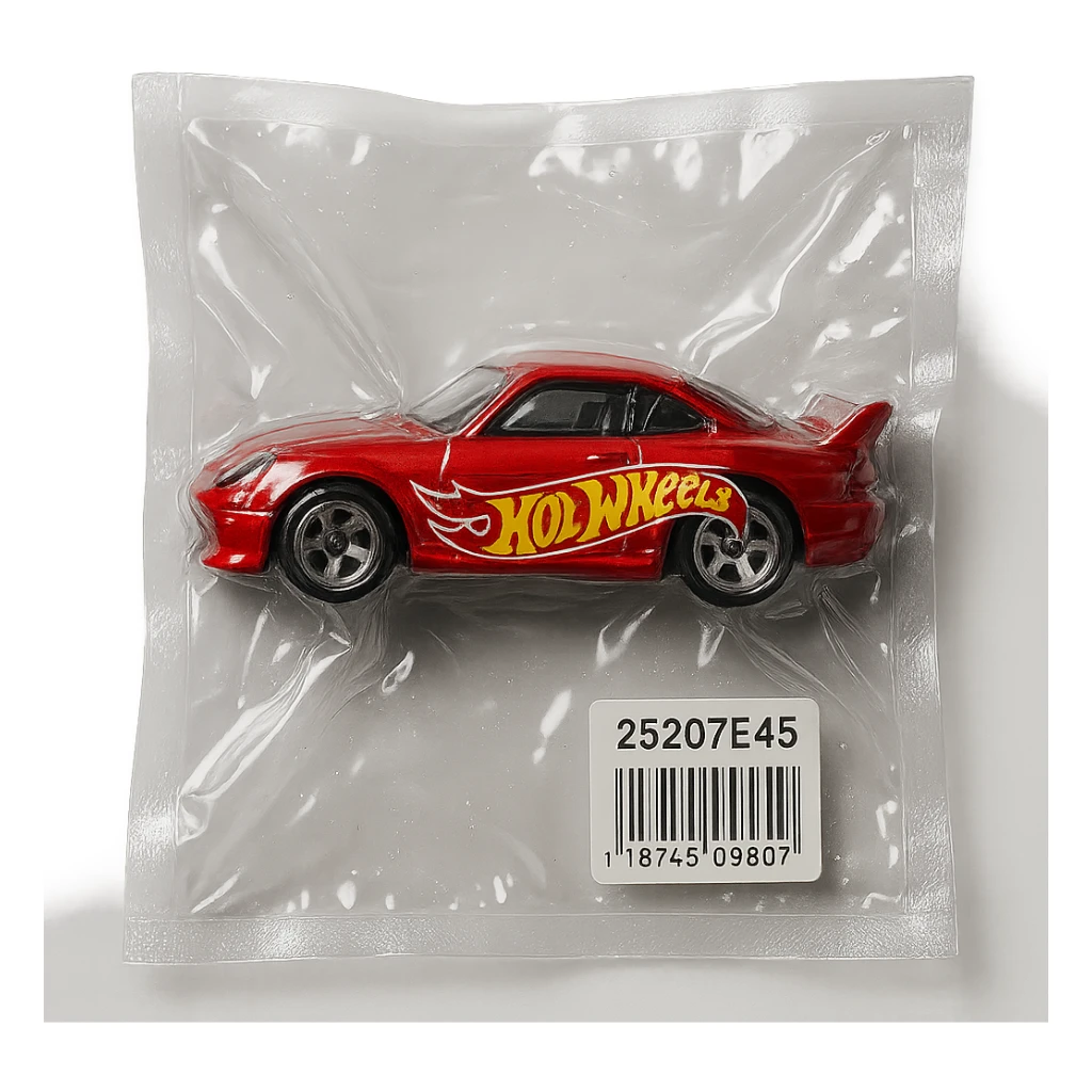 Hot Wheels car, shiny and inflated, vacuum-sealed style sticker