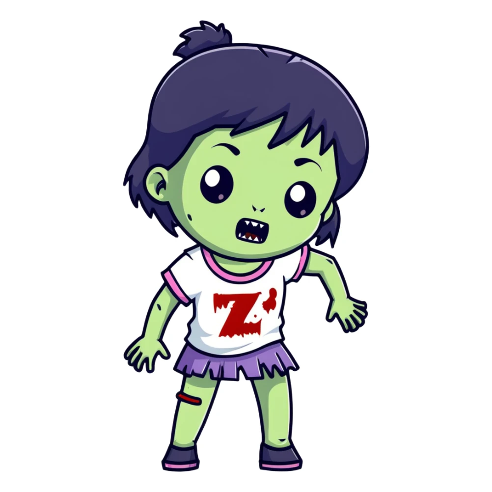 girl zombie with black hair sticker